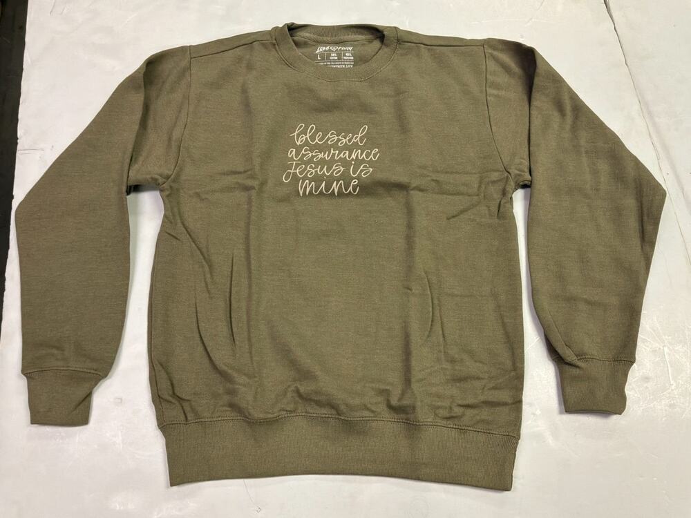 Love in Faith Blessed Assurance Jesus Is Mine Embroidered Crewneck Sweatshirt Ol